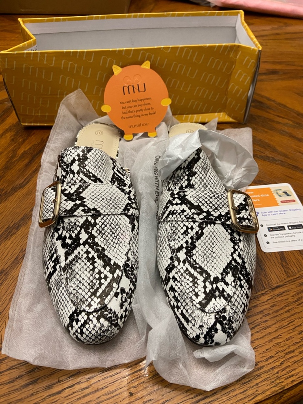 Musse & Cloud Snake-Print Slip-On Mules in Black & White
